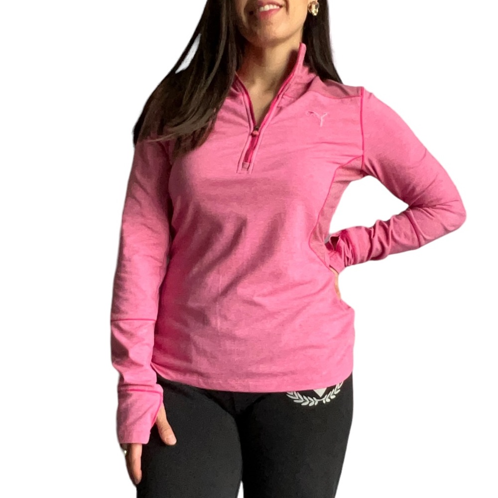 Puma Women's Pink Athletic Track Pullover Top with Thumb holes, Size Medium